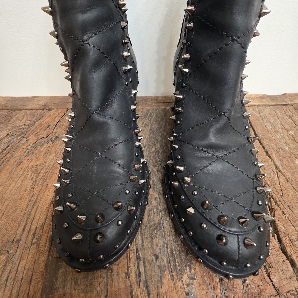 Studded Black Leather Ankle Booties
